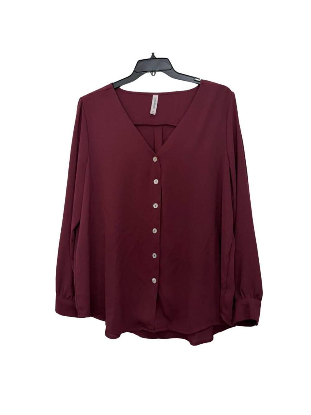 Zenana Premium Women Burgundy Button-Up Tunic Blouse SZ 3X Long Sleeve Polyester